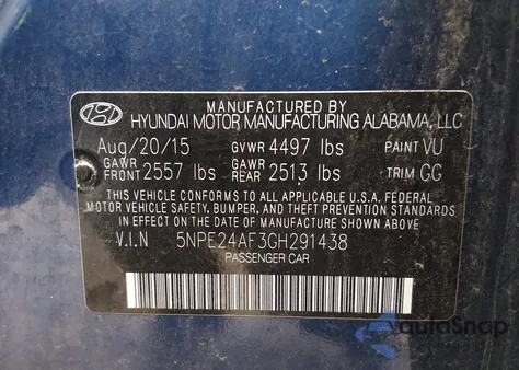 2016 Hyundai Sonata Se z USA, uszkodzony, nr VIN 5NPE24AF3GH291438